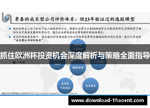抓住欧洲杯投资机会深度解析与策略全面指导 抓住欧洲杯投资机会深度解析与策略全面指导
